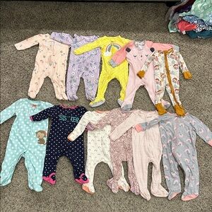 6-9 Month Baby Girl Sleepers (12 total)